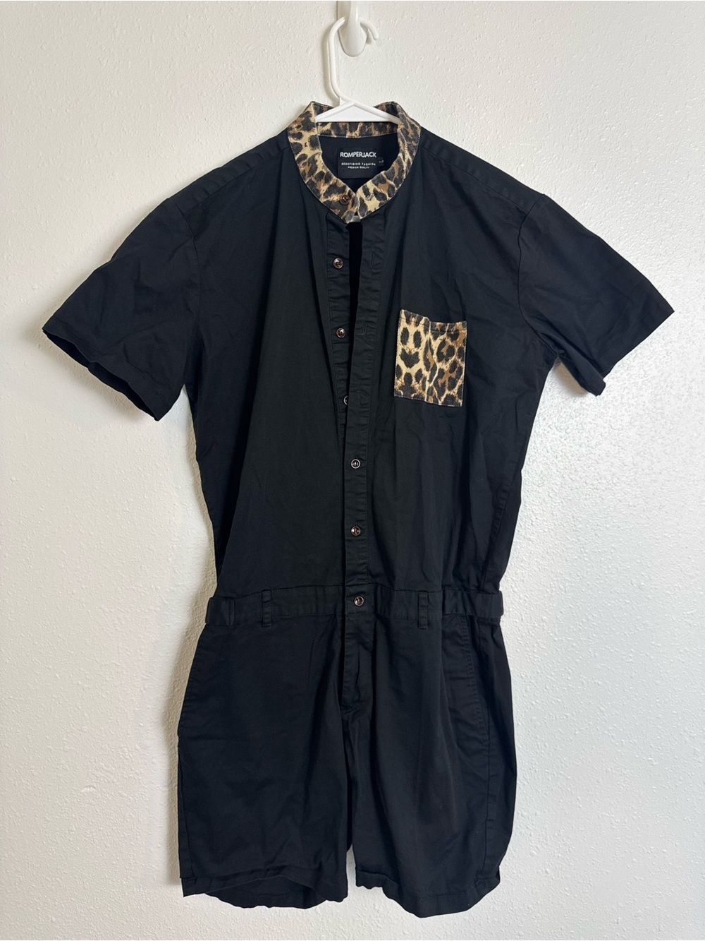 Romperjack leopard collar pocket print romper
